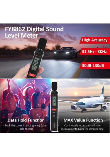 Springsun Fy8862 Kalem Tipi Gürültü Sayacı Ekran Gürültü Test Cihazı Pilsiz Siyah