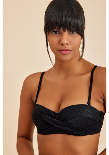 Amarelle Bali Siyah Balenli Dolgulu Straplez Push-up Bikini Takım Siyah