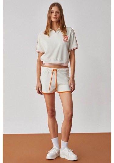 DZENKA Kadın Oversize Geniş Paça Yüksek Bel Ekru Alt-Üst Takım