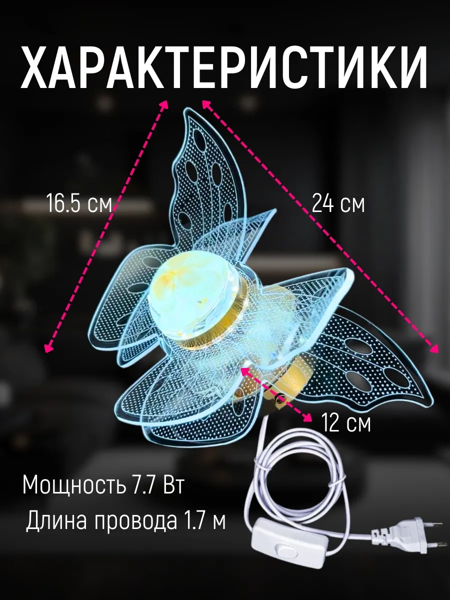 Lubimyj Svet Duvara Monte Led Aydınlatmalı Kelebek Duvar Abidesi, Anahtarlı. 286641379 Beyaz