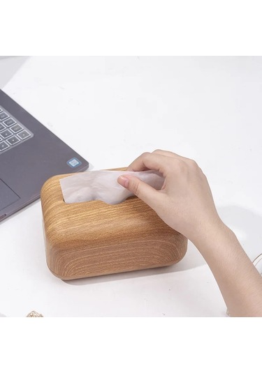 Burlywood-mendil Peçete Depolama Tutucu Ahşap Kapak Abs Tuvalet Kağıdı Durumda Konteyner Basit Şık Ev Araba Masaüstü Organizatör