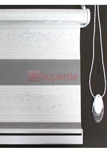 Buperde Beyaz - Gümüş Jakarlı Pilise Pliseli Zebra Stor Perde (Sarmaşık)