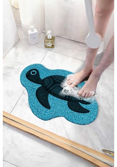 Kaplumbağa Banyo Paspası Kaymaz Paspas Su Emici Islak Zemin Küvet Paspası Kivircik Paspas 40x60 Cm Mavi