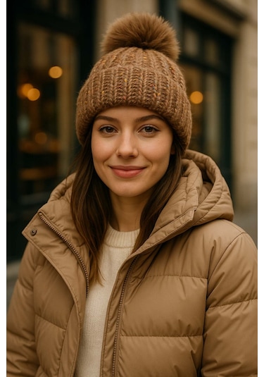 Ponpon Detay Kadın Bere Rkş-1142 Vizon Vizon