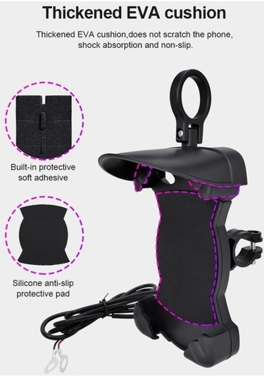 Wondernest Motosiklet Güneşlik Yağmurluk Geçirmez Cep Telefonu Tutucu, Şarj Aynalı 5v-2a Std