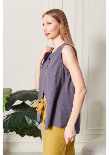 Keten Şık Farklı Tarz Nevin Bluz - Modern Ve Zarif Tasarım Antrasit