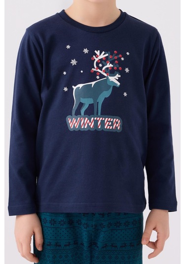 Arnetta 3165 Noel Winter Erkek Çocuk Lacivert Uzun Kol Pijama Takım Lacıvert