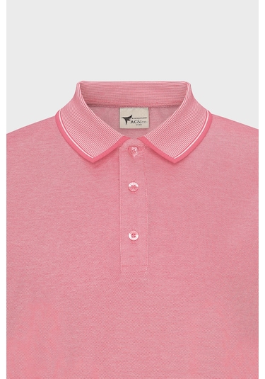 Ac&Co / Altınyıldız Classics 4A4820200047Fub3 Düğmeli Polo Yaka Cepsiz Slim Fit Erkek Tişört Fuşya - Beyaz Beyaz - Pembe