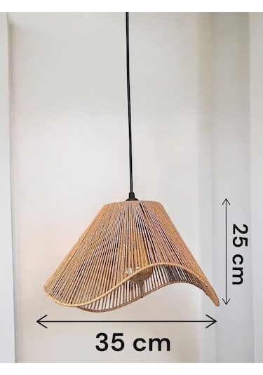 Hasır El Yapımı Bohem Asimetrik Şekilli Avize 2 Li Ahşap Ayaklı Rustik Abajur Set Kahverengi