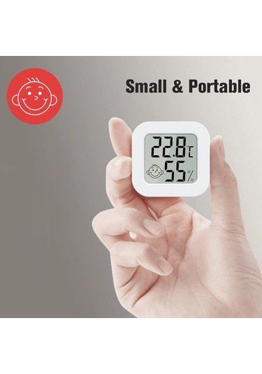 Skycity Beyaz Mini Dijital İç Mekan Sicaklık Ve Nem Ölçer -10 C/+70 C 10-99%rh Hassas Sensörlü Gülümse İkonlu Pil İle