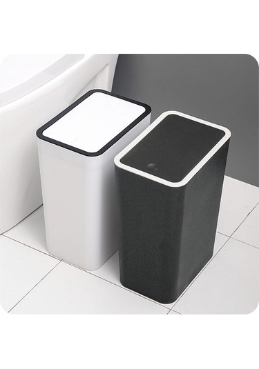 Ev Çöp Kutuları Kapalı Büyük Kapasiteli Kokusuz Pres Üstlü Plastik Çöp Kutusu Ev İçin Beyaz