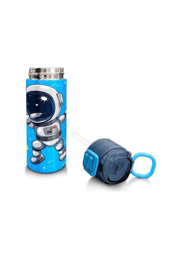 Coral High Kids Lacivert Mavi Astronot Desenli Pipetli Ve Direkt İçim Çelik Termos 500 Ml 31804 Mavi