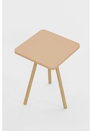 İntergo Kare Tasarımlı Ahşap Ayaklı Tekli Zigon Sehpa Cappucino