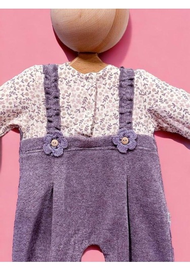 Kız Bebek Çiçek Desenli Tulum-15269 Mor