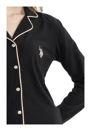 U.s. Polo Assn. 11000 Kadın Boydan Düğmeli Patlı Uzun Kol Pijama Takım V1 Siyah