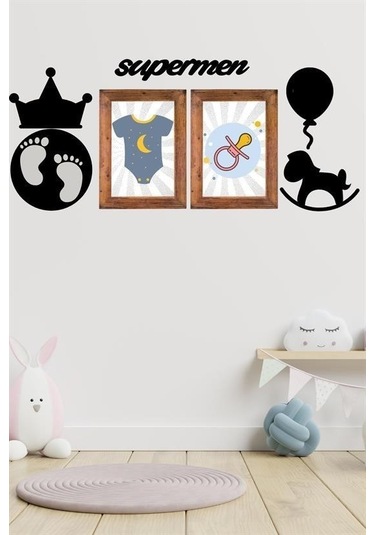 Evyora Deco103 Supermen Dekoratif Duvar Süsü Tablo Aksesuar Ahşap Tasarım Hediye Pano Sticker Seti