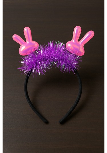 Kpop Korean Style Yılbaşı Yeni Yıl Koyu Pembe Tavşan Kulaklı Mor Işıltılı Sahne Şarkıcı Taç Aksesuar