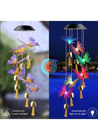 Pazly Güneş Renkli Kelebek Rüzgar Çanı - Ev, Bahçe, Pencere Dekoru, Çok Renkli Çok Renkli