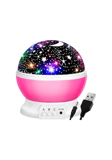 Çocuklar İçin Gece Lambası / Projektör - Yıldızlı Pembe Lamba