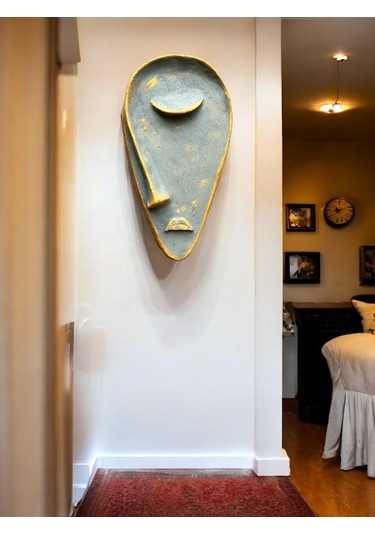 Taş Heykel Duvar Maskesi, El Yapımı Soyut Yarı Yüz Dekoru, Ev Ve Ofis İçin Benzersiz Ev Hediyesi