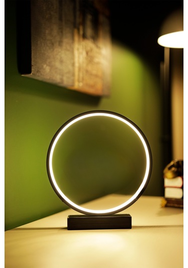 Nish Tasarım Kablolu Metal Led Masa Lambası Dairesel Tasarım Gece Lambası Siyahdaire