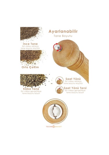 Technojet 2 Adet Doğal Ahşap Karabiber Tuz Kahve Baharat Öğütücü Ahşap Değirmen Tuzluk Biberlik