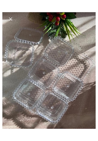 Boncuklu Akrilik 6'li Kahvaltı Takımı Şeffaf