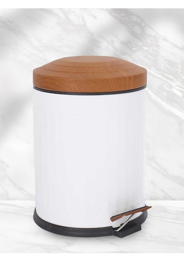 Foreca Ahşap Vintage Çöp Kovası Çizgili Beyaz 12 Lt