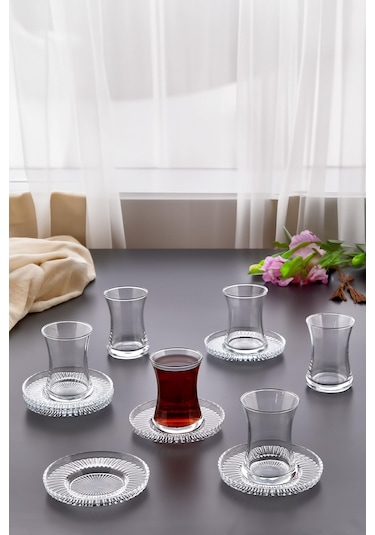 12 Parça Çay Bardağı Seti Takımı -6 Kişilik Çay Bardak Seti - Çay Bardağı Ve Elysia Model Çay Tabağı