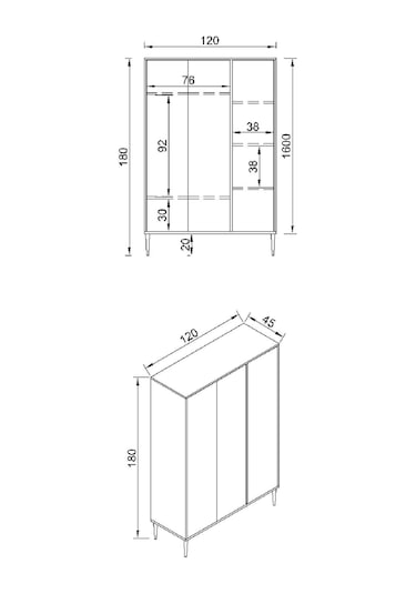 Floradesign Atlantis Aynalı Gardırop /elbise Dolabı / Üç Kapaklı Dolap
