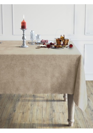 Daily Series Kadife Dokulu Sahra Beji Masa Örtüsü Sahra Beji