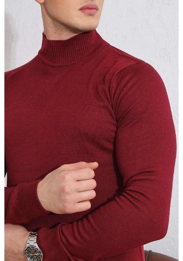 Brng Yarım Balıkçı Slimfit Likralı Erkek Kazak Bordo