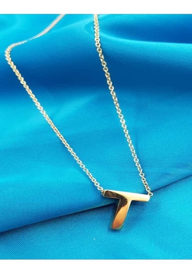 Vog Kişiye Özel Üç Boyutlu Çelik T Harf Sarı Renkdeniz Ve Havuz Suyuna Dayanıklı Paslanmaz Kolye Sarı