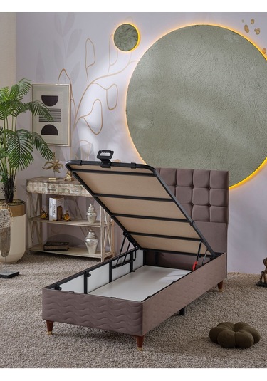 Beehanem Bengü Tek Kişilik 3lü Set Yatak+baza+başlık Kahve 90 X 190