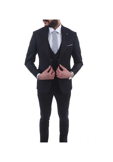 Jan Carlucci Slimfit Yelekli Drop 6 Takım (513704084) Siyah