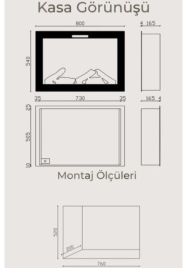 Masta 80 Elektrikli Şömine - Isıtıcısız, Cam Çerçeveli, Tek Renkl
