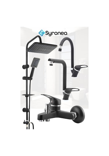 Robot Siyah Tepe Yağmurlama Duş Seti Mutfak Banyo Lavabo Batarya Musluk Set Siyah