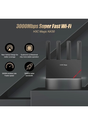 H3c Magic Nx30, Dual Band, Wifi 6, 3000mbps, 4port Gigabit, 4ad Anten, Masaüstü, Router, Access Poin
