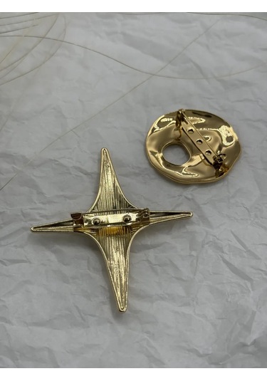 Best Price 34 2 Parçalı Broş Seti, Bornoz, Ceket Ve Elbise İçin Abstraksiyon 411678742 Altın Rengi