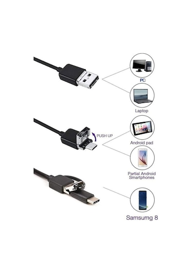 Endoskop 3 İn 1 Yılan Kamera Usb Micro Usb Type C 5m Sert Kablo