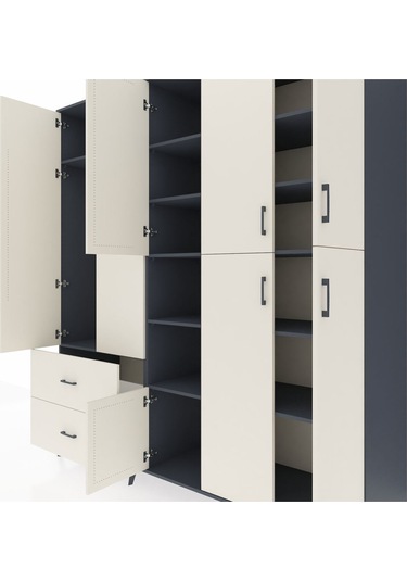 Kronos Dolap 12 Raflı 2 Çekmeceli Tek Askılı 220x59x243 Antrasit-aytaşı/aytaşı Aytası/aytası