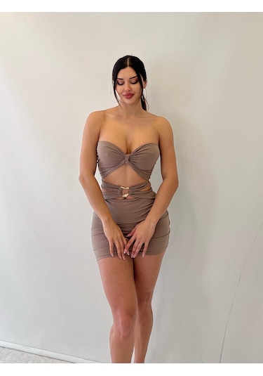 Pink Life Bej Sandy Kumaş Straplez Toka Detaylı Elb Bej