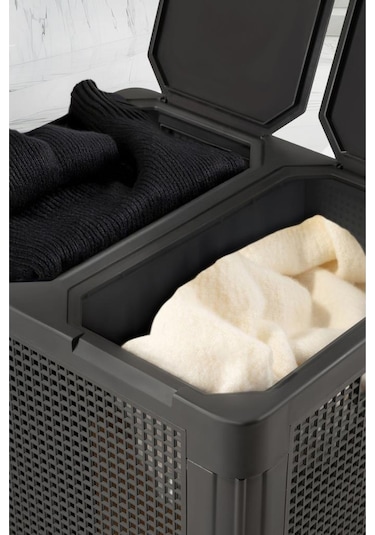 Omnipazar Sy-4632 Smart Duo İki Bölmeli Kirli Çamaşır Sepeti 84 Litre Antrasit 116 Antrasit