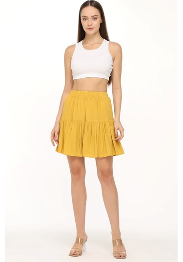 Krep Kumaş Sarı Renk Etek