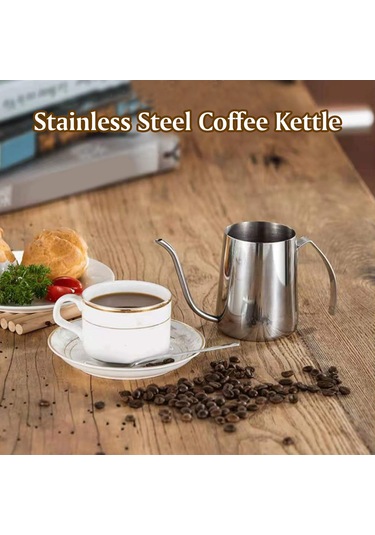 Xiyyadms 350ml Gümüş Renkli 304 Paslanmaz Çelik Kahve Çay Dolu, Hassas Su Akışı Kontrolü, Ergonomik Kollü, Temizliği Kolay Gümüş