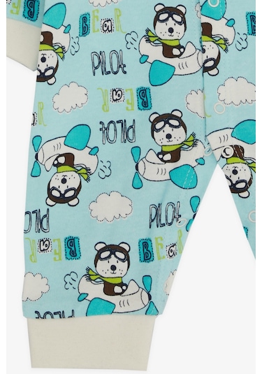Breeze Erkek Bebek Tulum Pilot Ayıcık Desenli 0-3 Ay-6 Ay, Açık Mavi Açık Mavi