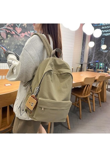 Novahub Kadın Naylon Sırt Çantası Öğrenci Okul Çantası Büyük Kapasiteli Seyahat Sırt Çantası Haki Haki