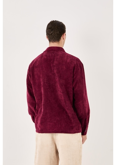 Rocqerx X-0002 Cep Detaylı Fitilli Kadife Gömlek Bordo