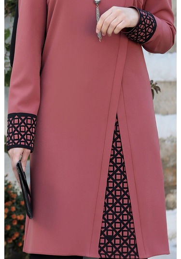 Lazer Kesim Detaylı Büyük Beden Tesettür Takım Kiremit