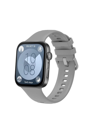 Effox Huawei Watch Fit 3 Band Serisi Klasik Kordon Silikon Strap Kayış-gri